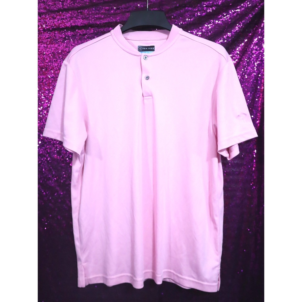 Pink Henley Shirt Size L PGA Tour Womens Short Sleeve Golf Polo Top